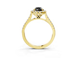 Yellow gold Fancy Black Pear Cut Diamond Cushion Halo Ring with Pavé Band_3