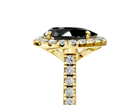 Yellow gold Fancy Black Pear Cut Diamond Cushion Halo Ring with Pavé Band_5