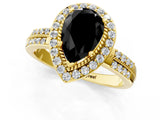 Yellow gold Fancy Black Pear Cut Diamond Double Halo Ring with Split Shank and Four-Prong Setting_1