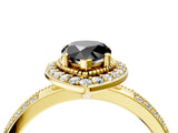 Yellow gold Fancy Black Pear Cut Diamond Double Halo Ring with Split Shank and Four-Prong Setting_4