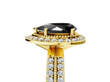 Yellow gold Fancy Black Pear Cut Diamond Double Halo Ring with Split Shank and Four-Prong Setting_5