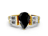 Yellow gold Fancy Black Pear Cut Diamond Engagement Ring with Baguette Side Stones and Channel Set Band_12