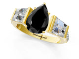Yellow gold Fancy Black Pear Cut Diamond Engagement Ring with Baguette Side Stones and Channel Set Band_13