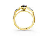 Yellow gold Fancy Black Pear Cut Diamond Engagement Ring with Baguette Side Stones and Channel Set Band_15