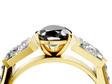 Yellow gold Fancy Black Pear Cut Diamond Engagement Ring with Baguette Side Stones and Channel Set Band_16