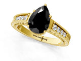 Yellow gold Fancy Black Pear Cut Diamond Engagement Ring with Milgrain Channel Set Band and Prong Setting_1