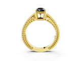 Yellow gold Fancy Black Pear Cut Diamond Engagement Ring with Milgrain Channel Set Band and Prong Setting_3