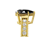 Yellow gold Fancy Black Pear Cut Diamond Engagement Ring with Milgrain Channel Set Band and Prong Setting_5