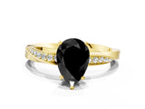 Yellow gold Fancy Black Pear Cut Diamond Engagement Ring with Side Stone Accents and Four-Prong Setting_12