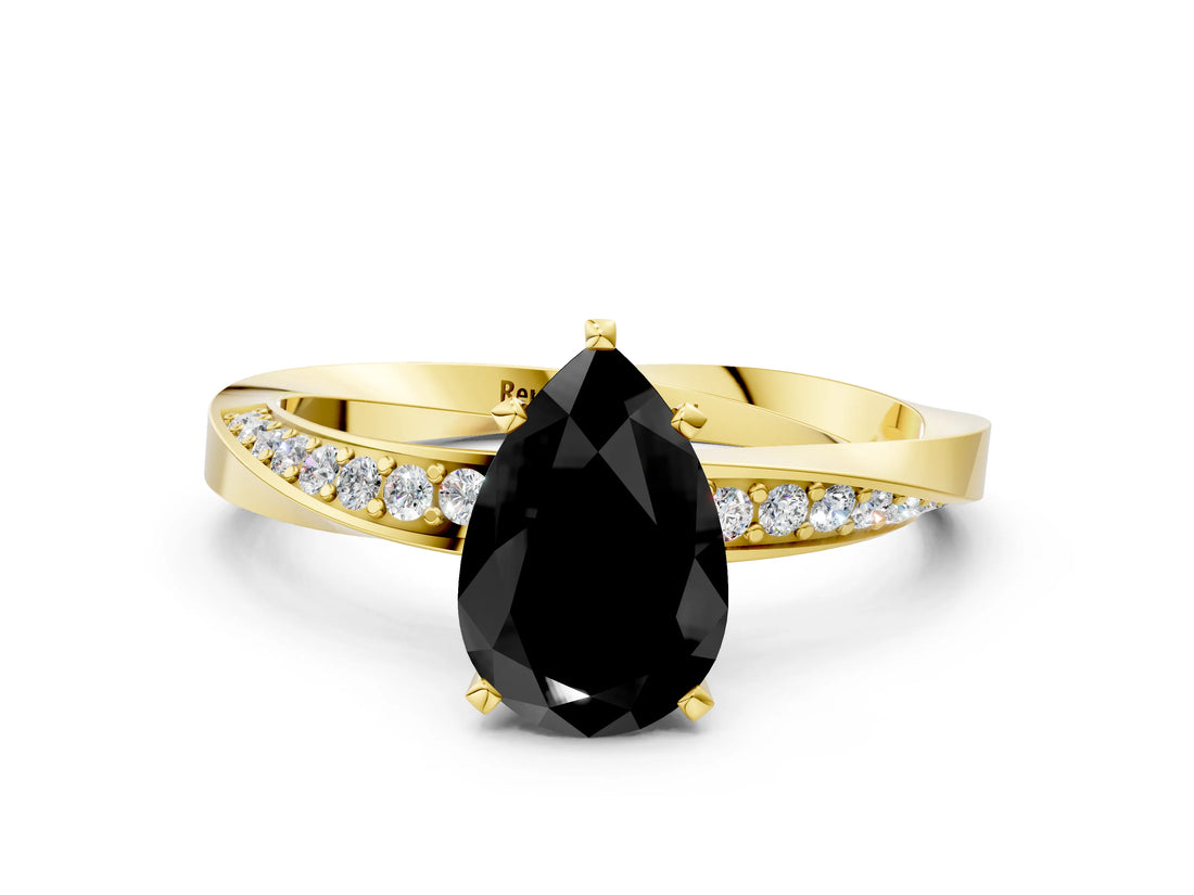 Yellow gold Fancy Black Pear Cut Diamond Engagement Ring with Side Stone Accents and Four-Prong Setting_60