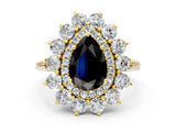 Yellow gold Fancy Black Pear Cut Diamond Floral Double Halo Engagement Ring with Prong Setting_24