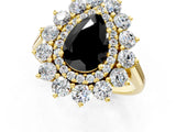 Yellow gold Fancy Black Pear Cut Diamond Floral Double Halo Engagement Ring with Prong Setting_25