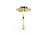 Yellow gold Fancy Black Pear Cut Diamond Floral Double Halo Engagement Ring with Prong Setting_26