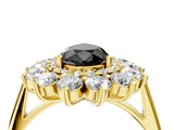 Yellow gold Fancy Black Pear Cut Diamond Floral Double Halo Engagement Ring with Prong Setting_28