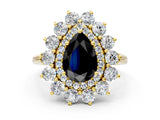 Yellow gold Fancy Black Pear Cut Diamond Floral Double Halo Engagement Ring with Prong Setting_60