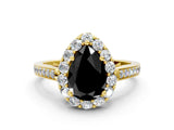 Yellow gold Fancy Black Pear Cut Diamond Floral Halo Ring with Pavé Band and Prong Setting_3