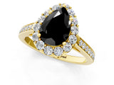 Yellow gold Fancy Black Pear Cut Diamond Floral Halo Ring with Pavé Band and Prong Setting_4