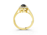 Yellow gold Fancy Black Pear Cut Diamond Floral Halo Ring with Pavé Band and Prong Setting_6