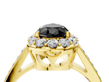Yellow gold Fancy Black Pear Cut Diamond Floral Halo Ring with Pavé Band and Prong Setting_7