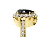 Yellow gold Fancy Black Pear Cut Diamond Floral Halo Ring with Pavé Band and Prong Setting_8