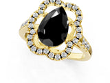 Yellow gold Fancy Black Pear Cut Diamond Floral Halo Split Shank Prong Setting Ring_1