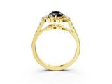 Yellow gold Fancy Black Pear Cut Diamond Floral Halo Split Shank Prong Setting Ring_3