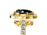 Yellow gold Fancy Black Pear Cut Diamond Floral Halo Split Shank Prong Setting Ring_5