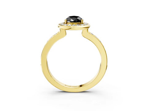 Yellow gold Fancy Black Pear Cut Diamond Halo Ring with Bezel Frame and Pavé Band_3