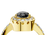 Yellow gold Fancy Black Pear Cut Diamond Halo Ring with Pavé Band and Prong Setting_4