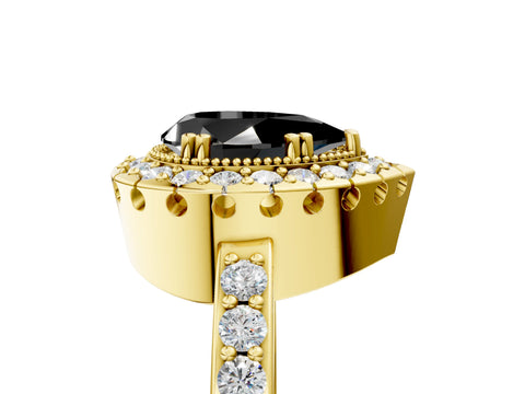 Yellow gold Fancy Black Pear Cut Diamond Halo Ring with Pavé Band and Prong Setting_5