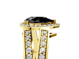 Yellow gold Fancy Black Pear Cut Diamond Halo Ring with Split Shank Pavé Band and Four-Prong Setting_5