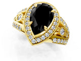 Yellow gold Fancy Black Pear Cut Diamond Halo Ring with Split Shank and Bezel Accents and Four-Prong Setting_1