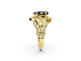 Yellow gold Fancy Black Pear Cut Diamond Halo Ring with Split Shank and Bezel Accents and Four-Prong Setting_2