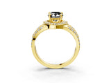 Yellow gold Fancy Black Pear Cut Diamond Halo Ring with Split Shank and Bezel Accents and Four-Prong Setting_3