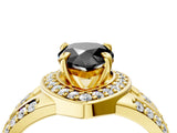 Yellow gold Fancy Black Pear Cut Diamond Halo Ring with Split Shank and Bezel Accents and Four-Prong Setting_4