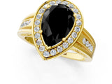 Yellow gold Fancy Black Pear Cut Diamond Halo Ring with Split Shank and Bezel Accents and Prong Setting_1