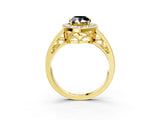 Yellow gold Fancy Black Pear Cut Diamond Halo Ring with Split Shank and Bezel Accents and Prong Setting_3