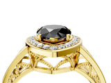 Yellow gold Fancy Black Pear Cut Diamond Halo Ring with Split Shank and Bezel Accents and Prong Setting_4