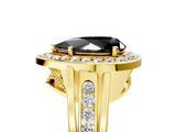 Yellow gold Fancy Black Pear Cut Diamond Halo Ring with Split Shank and Bezel Accents and Prong Setting_5