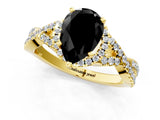 Yellow gold Fancy Black Pear Cut Diamond Halo Twist Band Solitaire Prong Setting Ring_1