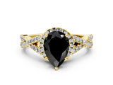 Yellow gold Fancy Black Pear Cut Diamond  Halo Twist Band Solitaire Prong Setting Ring_12