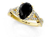 Yellow gold Fancy Black Pear Cut Diamond  Halo Twist Band Solitaire Prong Setting Ring_13