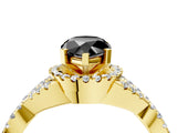 Yellow gold Fancy Black Pear Cut Diamond  Halo Twist Band Solitaire Prong Setting Ring_16