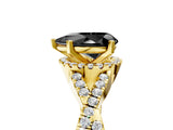 Yellow gold Fancy Black Pear Cut Diamond  Halo Twist Band Solitaire Prong Setting Ring_17
