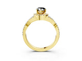 Yellow gold Fancy Black Pear Cut Diamond Halo Twist Band Solitaire Prong Setting Ring_3