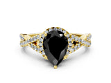 Yellow gold Fancy Black Pear Cut Diamond  Halo Twist Band Solitaire Prong Setting Ring_42