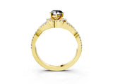 Yellow gold Fancy Black Pear Cut Diamond  Halo Twist Band Solitaire Prong Setting Ring_45