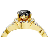 Yellow gold Fancy Black Pear Cut Diamond  Halo Twist Band Solitaire Prong Setting Ring_46