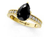 Yellow gold Fancy Black Pear Cut Diamond Milgrain Pavé Engagement Ring with Four-Prong Setting_1