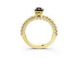 Yellow gold Fancy Black Pear Cut Diamond Pavé Band Solitaire Ring with Prong Setting_15